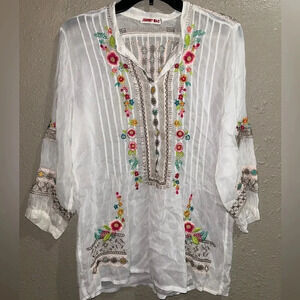 💋JOHNNY WAS RAYON EMBROIDERED TUNIC SZ S